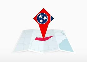 Tennessee is depicted on a folded paper map and pinned location marker with flag of Tennessee. vector