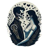AI generated graphics skeleton couple in love photo