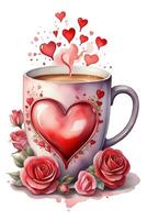 AI generated mug of hot coffee with a heart for lovers photo