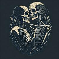 AI generated graphics skeleton couple in love photo