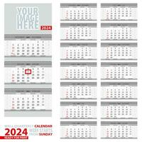 Wall quarterly calendar 2024. Week start from Sunday, ready for print. vector