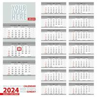 Wall quarterly calendar 2024. Week start from Sunday, ready for print. vector