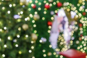 Abstract blurred christmas tree with bokeh light background photo