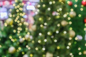 Abstract blurred christmas tree with bokeh light background photo