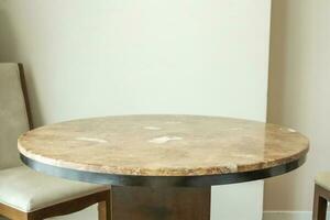 Round marble table interior background for mockup product display photo