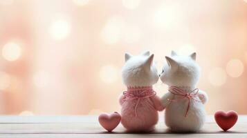 AI Generated Two white cats with pink sweaters sitting on a table, AI photo