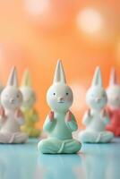 AI Generated A group of small white bunny figurines sitting in a circle, AI photo