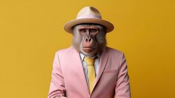 AI Generated A monkey wearing a suit and a hat, AI photo