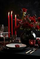 AI Generated A table setting with candles and flowers in a vase, AI photo