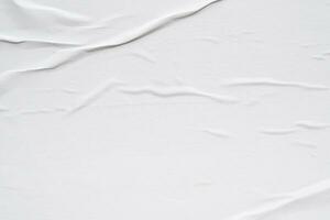 White blank crumpled and creased paper poster texture background photo