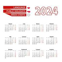 Calendar 2024 in Polish language with public holidays the country of Poland in year 2024. vector