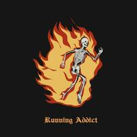 vector of skull running addict with fire, perfect for print, etc