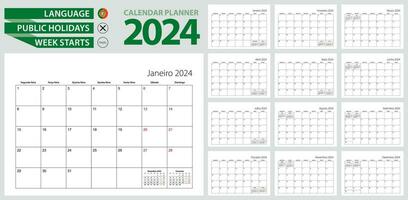 Portuguese calendar planner for 2024. Portuguese language, week starts from Monday. vector