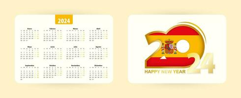 Spanish pocket calendar 2024. Happy new 2024 year icon with flag of Spain. vector