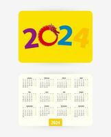 2024 pocket calendar with colorful numbers of year 2024 and Rabbit ears. vector