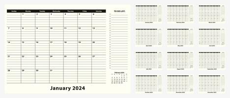 mensual negocio escritorio almohadilla calendario para año 2024, 12 mes. vector