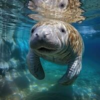 ai generado Florida manatí en claro agua foto