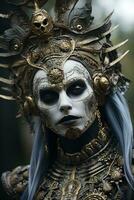 AI Generated A close up of a person wearing a costume of Norse Hel goddess, AI photo
