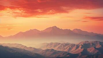 ai generado un ver de un montaña rango a atardecer, ai foto