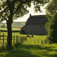 AI generated Serenity in the English Countryside A Glimpse into Rural Farm Life photo