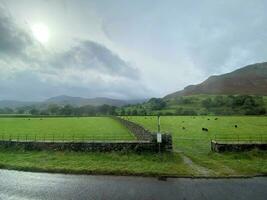 A view of the Lake District near Keswick on a cloudy day photo