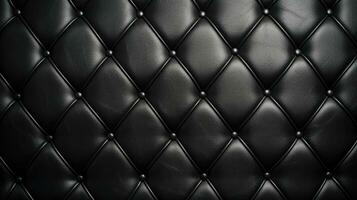 AI generated Black leather upholstery. Leather luxury background with stitching. photo