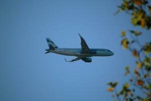 London in the UK on 5 November 2023. An aeroplane approaching London's Heathrow AirportLondo photo