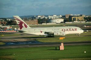 London in the UK on 5 November 2023. An aircraft on the runway at London's Heathrow Airport photo