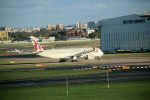 London in the UK on 5 November 2023. An aircraft on the runway at London's Heathrow Airport photo