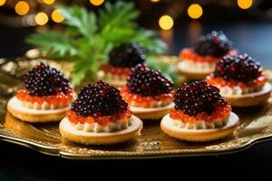 ai generado negro y rojo pescado caviar. canapés con caviar foto