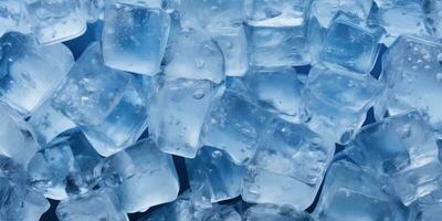 ai generado hielo cubitos en un oscuro azul antecedentes. foto