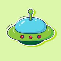 Flat vector cartoon ufo ship in space mascot illustration. science technology future element set