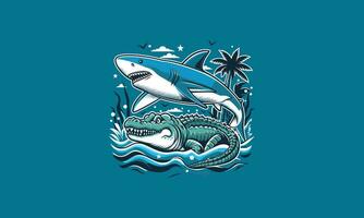 tiburón y cocodrilo vector ilustración obra de arte diseño