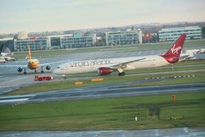 London in the UK on 5 November 2023. An Aeroplane coming in to land at London's Heathrow Airport photo