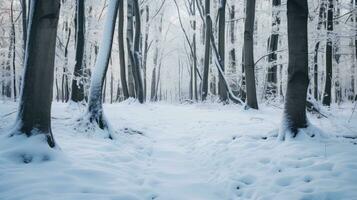 ai generado invierno caminando camino y arboles cubierto con acaparar escarcha. foto