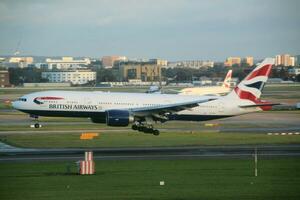 London in the UK on 5 November 2023. An Aeroplane coming in to land at London's Heathrow Airport photo