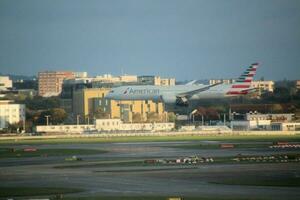 London in the UK on 5 November 2023. An Aeroplane coming in to land at London's Heathrow Airport photo