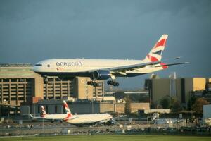 London in the UK on 5 November 2023. An Aeroplane coming in to land at London's Heathrow Airport photo