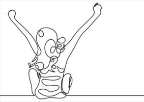 Happy beautiful girl putting her hands up-continuous line drawing vector