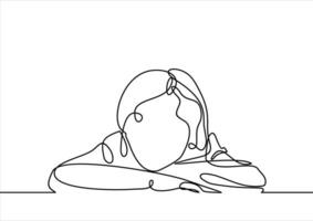 Thinking girl -continuous line drawing vector