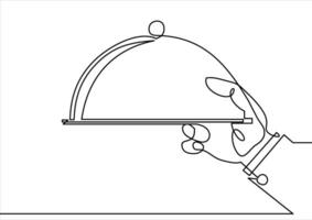 Hand Serving Tray of Food-continuous line drawing vector
