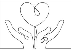 Heart in hand-continuous line drawing vector