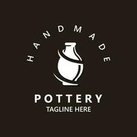 Pottery logo design handmade, creative traditional mug craft concept inspiration nature workshop vector