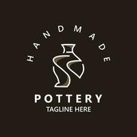 Pottery logo design handmade, creative traditional mug craft concept inspiration nature workshop vector