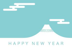 Vector New Years Card Template With Mt. Fuji, The Clouds In The Sky, And New Years Greetings.