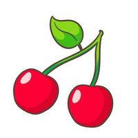 Cute cherry cartoon. Hand drawn fruit concept icon design. Isolated white background. Flat vector illustration.