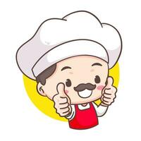 Cute chef thumb up logo mascot cartoon character. People professional concept design. Chibi flat vector illustration. Isolated white background.