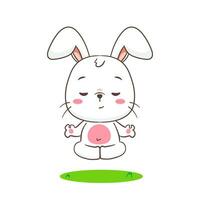 Cute rabbit cartoon yoga meditation. Adorable bunny character. Kawaii animal concept design. isolated white background. Mascot logo icon vector illustration