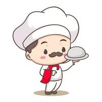 Cute chef logo mascot cartoon character. People professional concept design. Chibi flat vector illustration. Isolated white background.