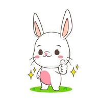 linda Conejo posando pulgar arriba dibujos animados. adorable conejito personaje. kawaii animal concepto diseño. aislado blanco antecedentes. mascota logo icono vector ilustración